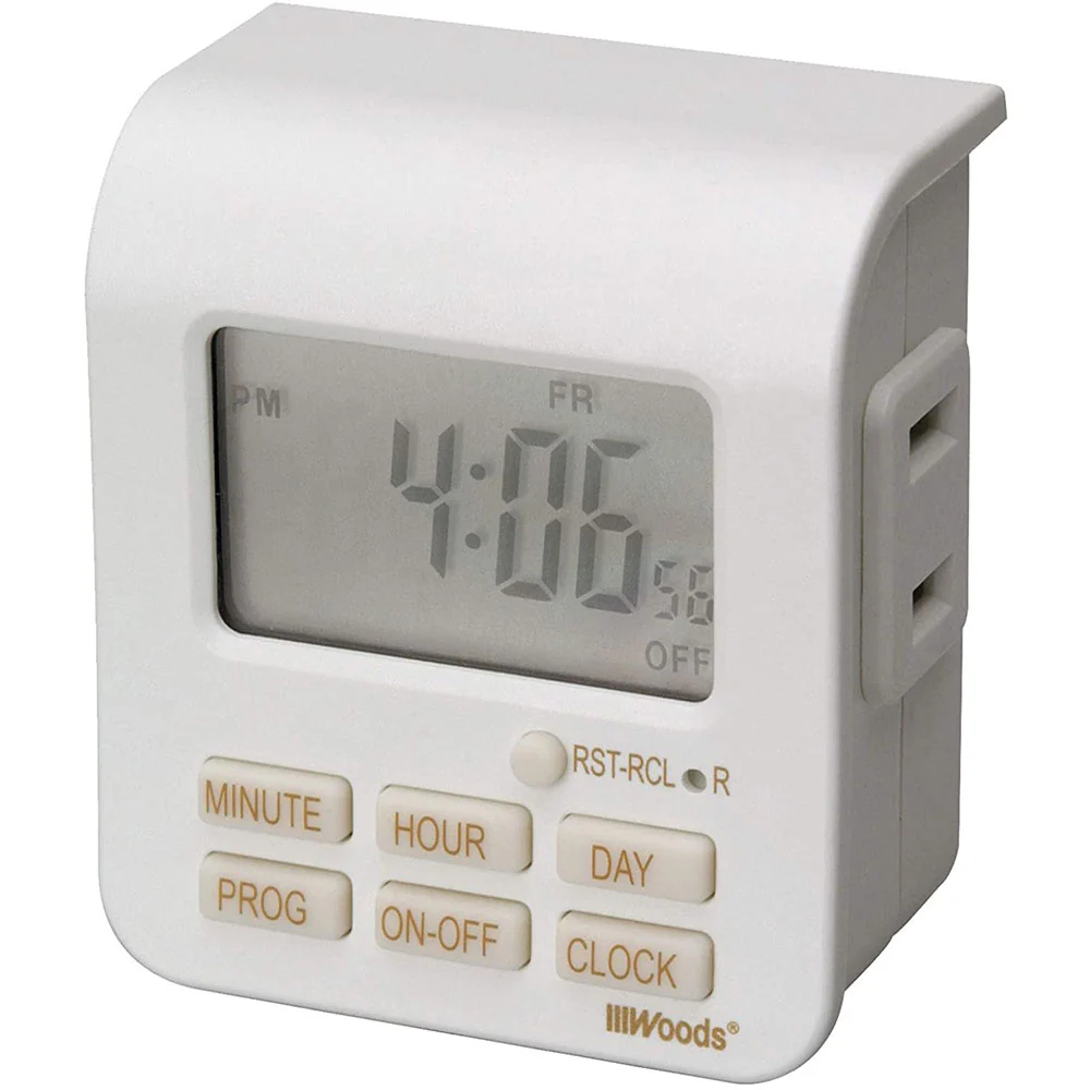 Woods 50008 Indoor 7-Day Digital Plug-In Timer, 1 Polarized Outlet, 1 Pack, White - Moutools