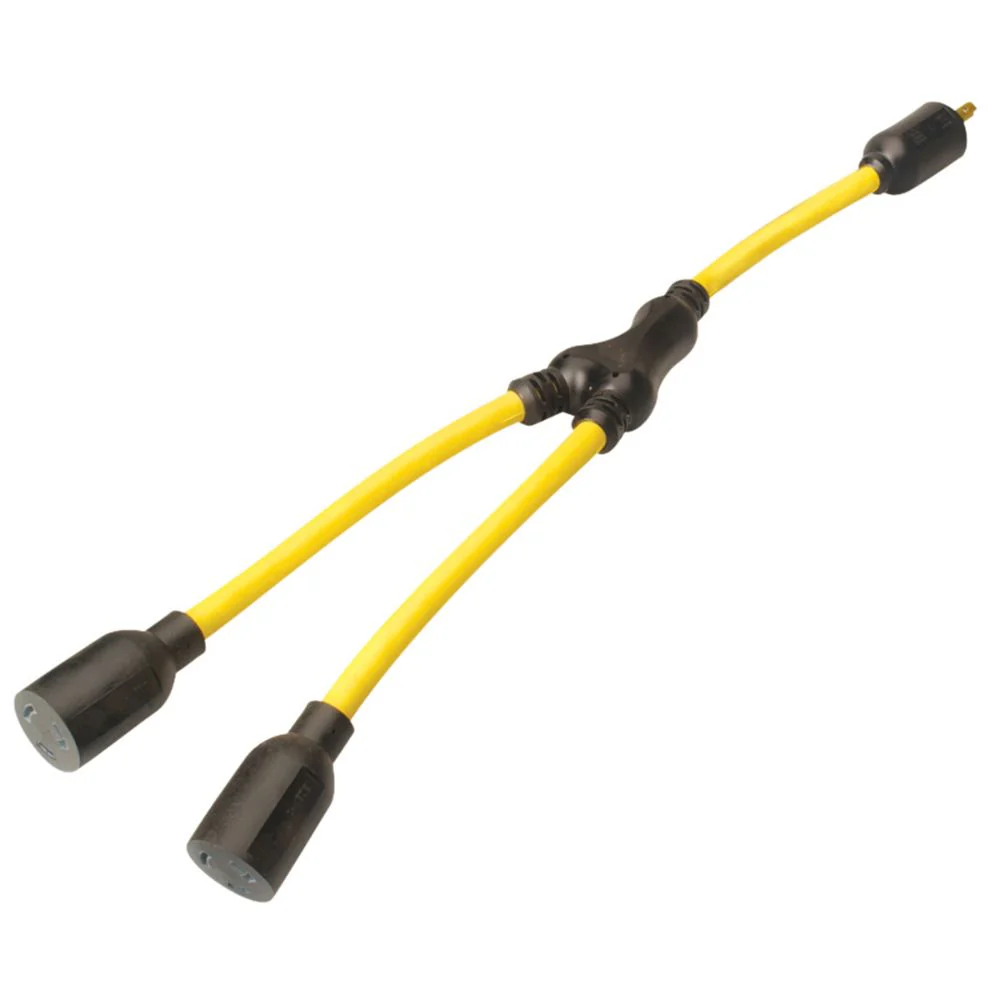 Southwire 90228802 0 Twist Y Adapter with 3 Locking Nema L5-20R Receptacles, 125 Vac, 20 A, 1-to-2 Splitter Yellow - Moutools