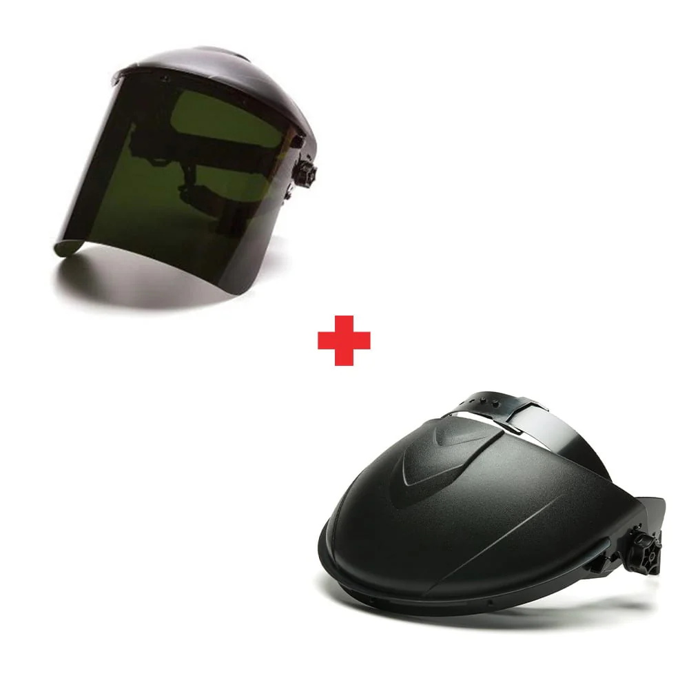 Pyramex S1250 + HGBR Ridgeline Black Ratchet Headgear with Green PC Face Shield IR 5.0 - Moutools