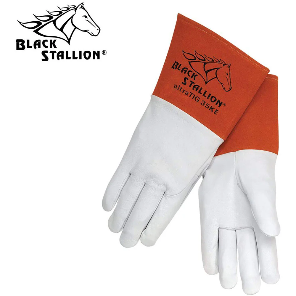 Black Stallion 35KE-L Grain Kidskin Long Cuff TIG Welding Gloves, Large - Moutools