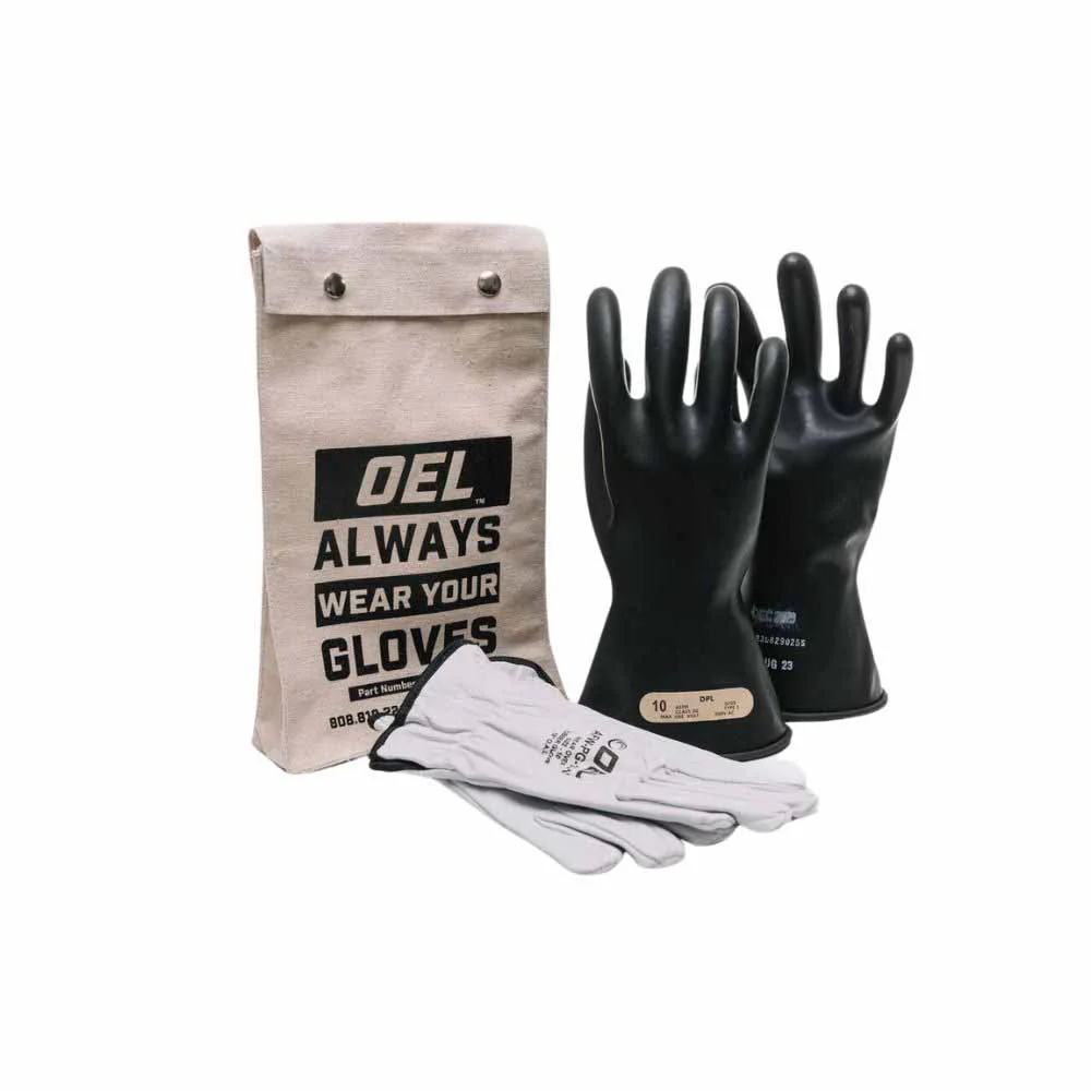 OEL IRG0011B10K Class 00 Black Rubber Insulating Glove Kit- Size 10 - Moutools