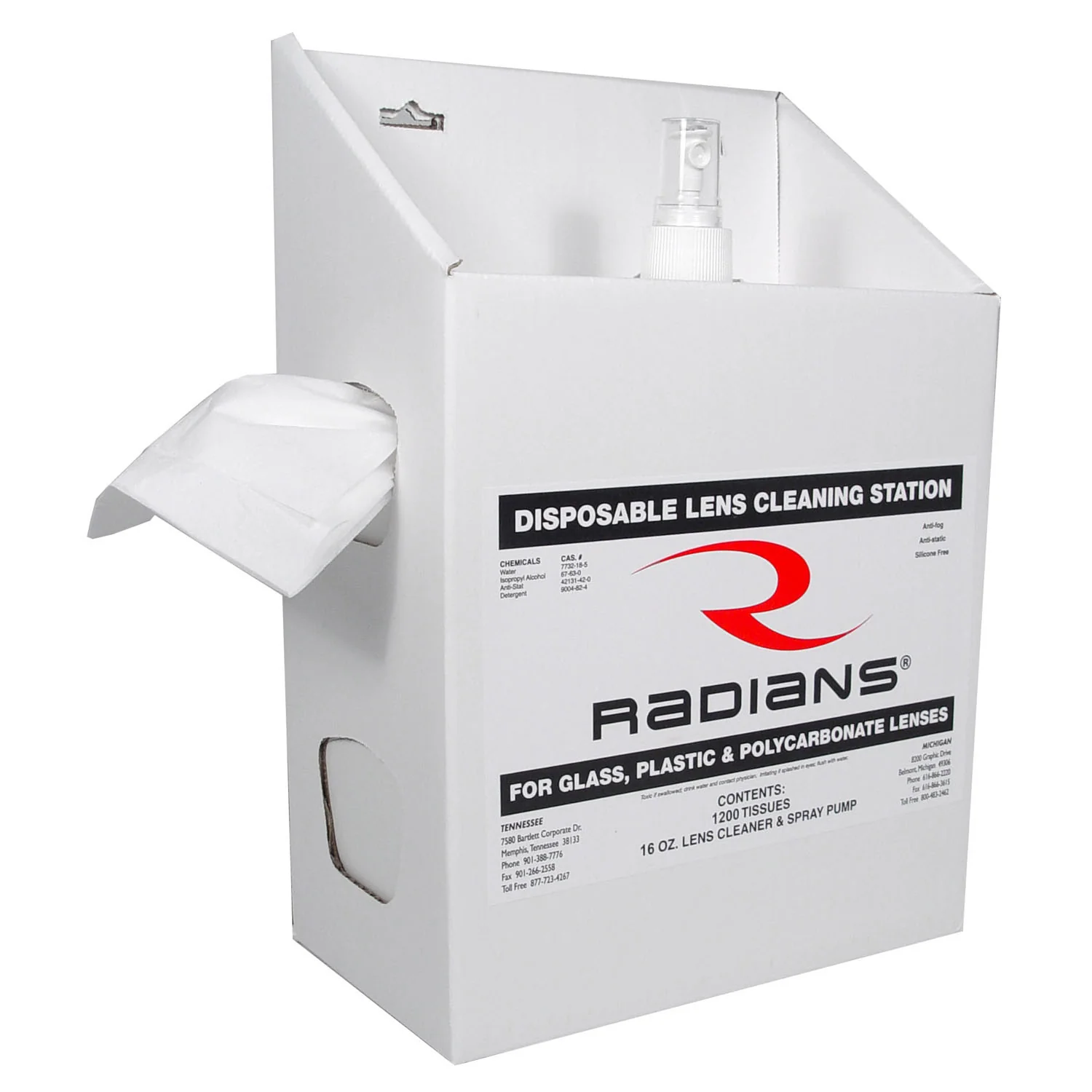 Radians LCS161200 Large Lens Cleaning Station (16 oz. Solution, 1200 Tissues) - Moutools