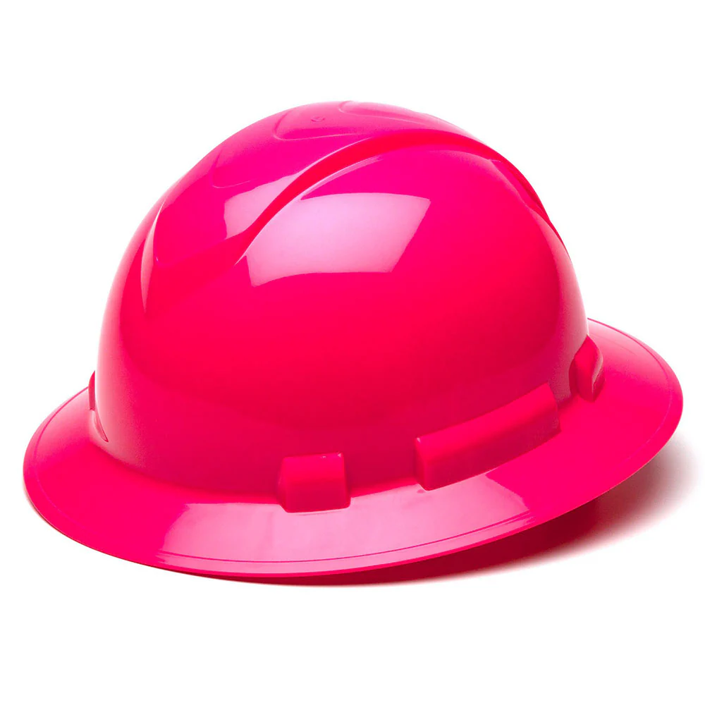 Ridgeline Full Brim Hard Hat 4 Pt Ratchet Suspension, Hi Vis Pink - Moutools