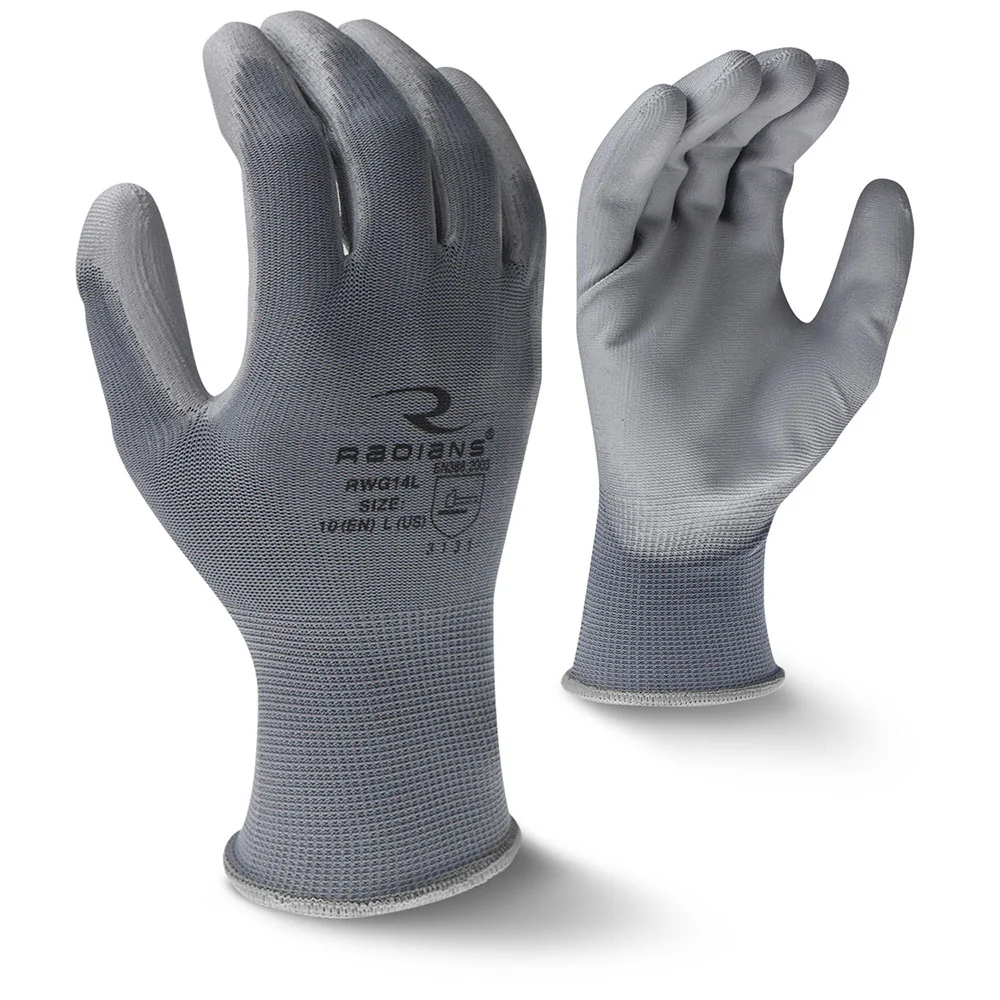 Radians RWG14XL 13 Gauge Gray Polyester Shell PU Palm Coated Glove, XL - Moutools