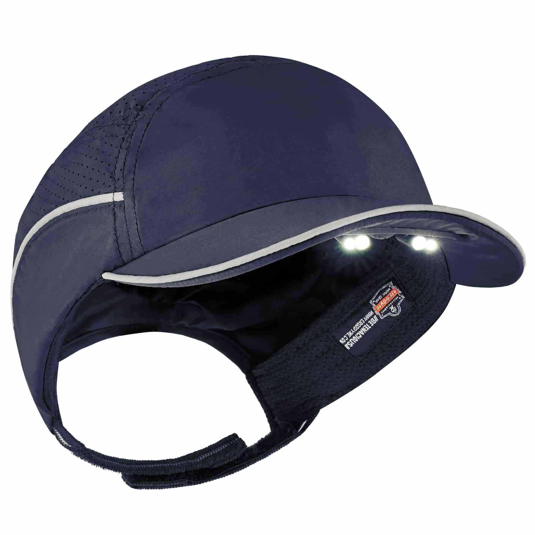 Ergodyne 23338 8965 Short Brim Navy Lightweight Bump Cap Hat + LED Lighting - Moutools