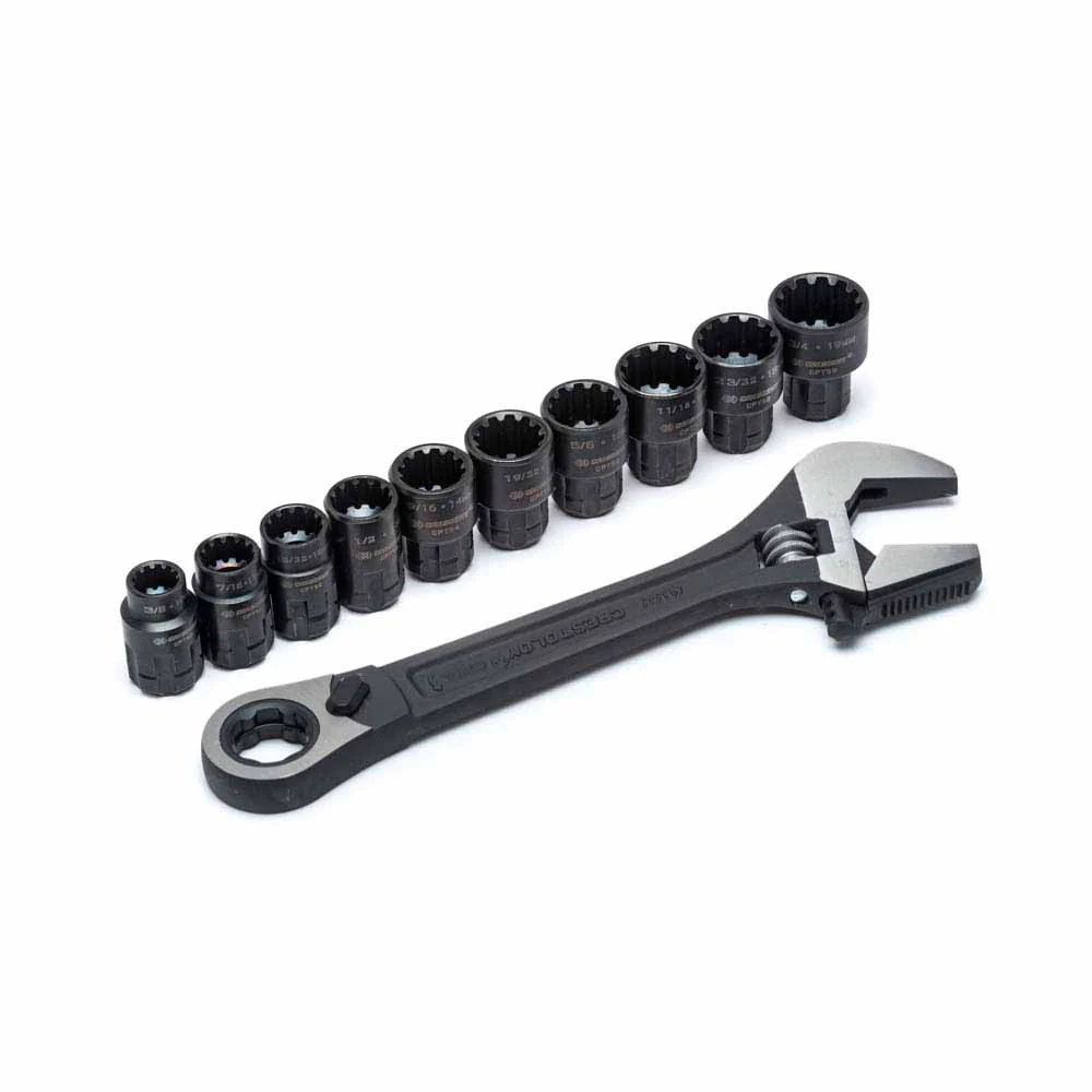 Crescent CPTAW8 11 Piece Pass-Thru X6 Black Oxide Adjustable Wrench and Spline Socket Set - Moutools