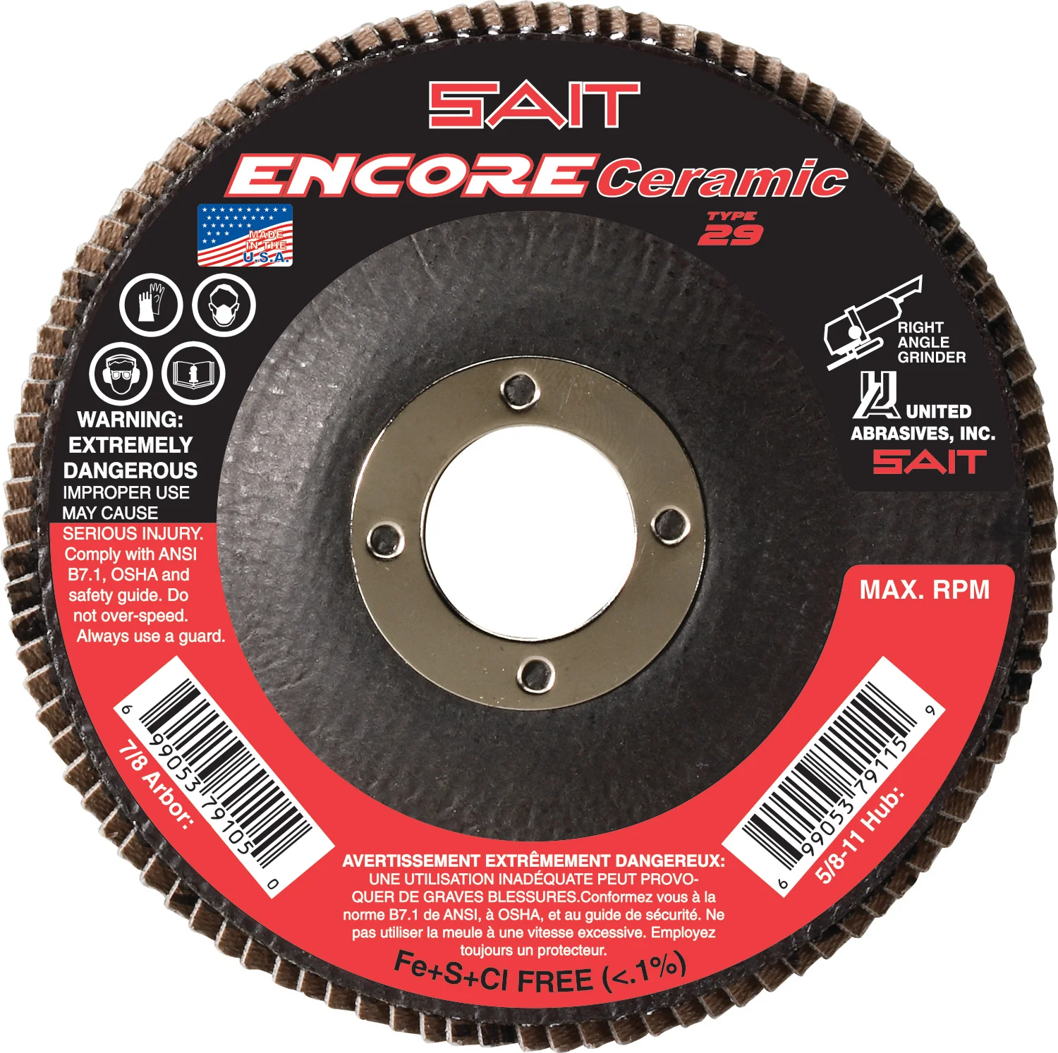 Sait 72829 ENCORE Ceramic Flap Disc T29 5 x 7/8 60X, 10 Pack - Moutools