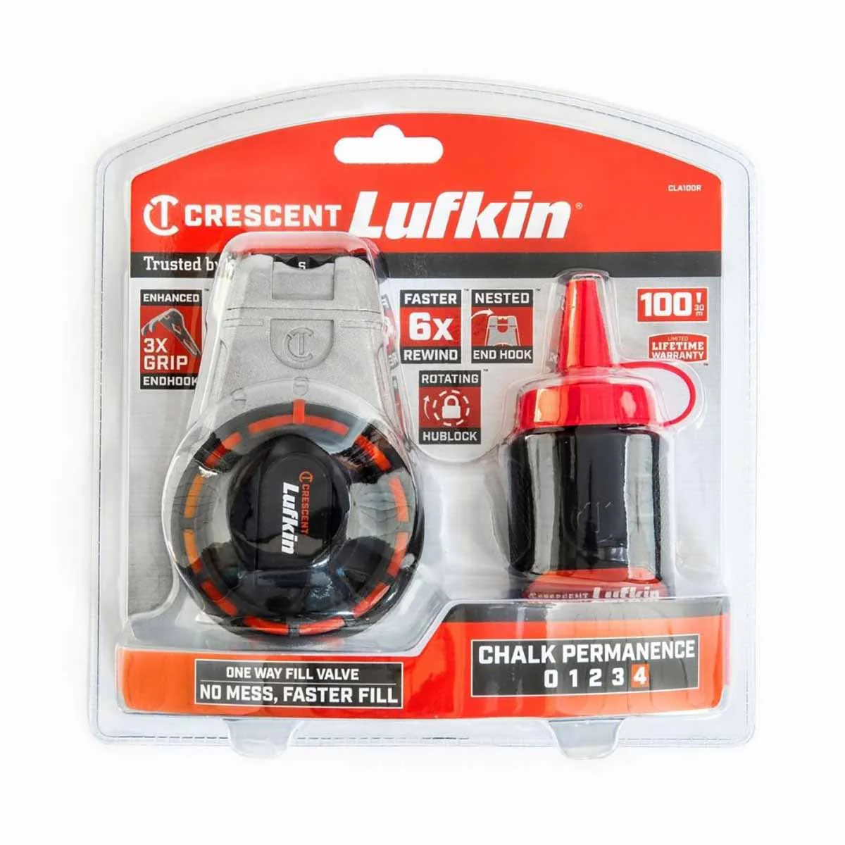 Crescent Lufkin CLA100R 100' Professional Aluminum Chalk & Reel with Red Chalk - Moutools