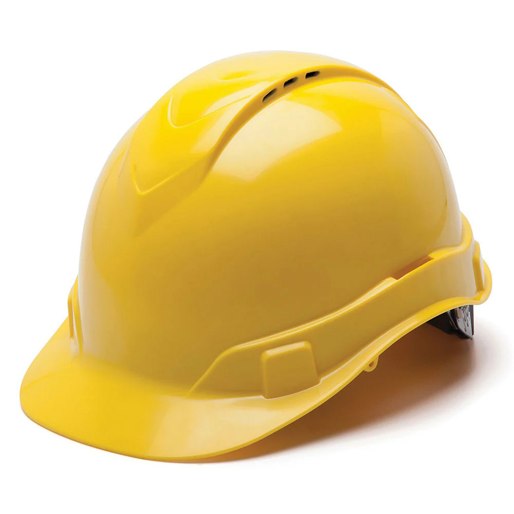 Pyramex HP44130V Ridgeline Vented Cap Hard Hat, 4 Pt Ratchet Suspension, Yellow - Moutools