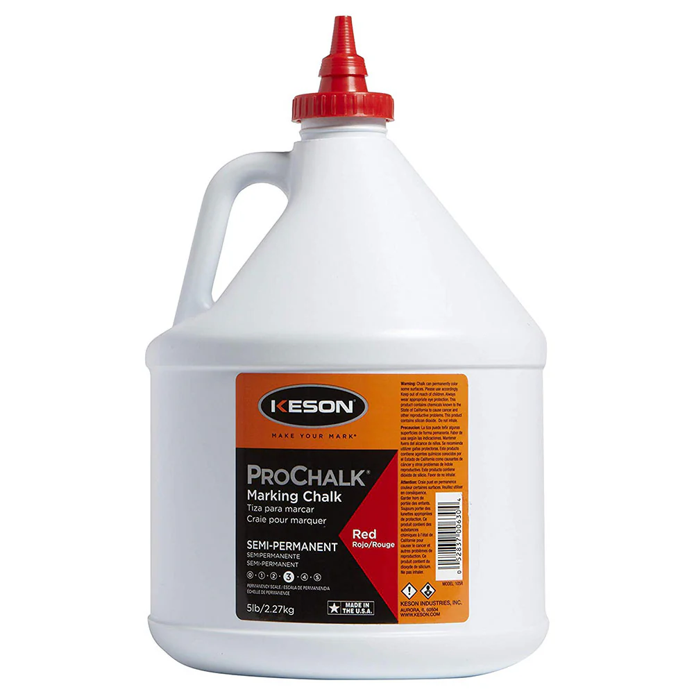 Keson 105R 5lbs Ultrafine, Semi-Permanent, Waterproof Marking Chalk, Red - Moutools