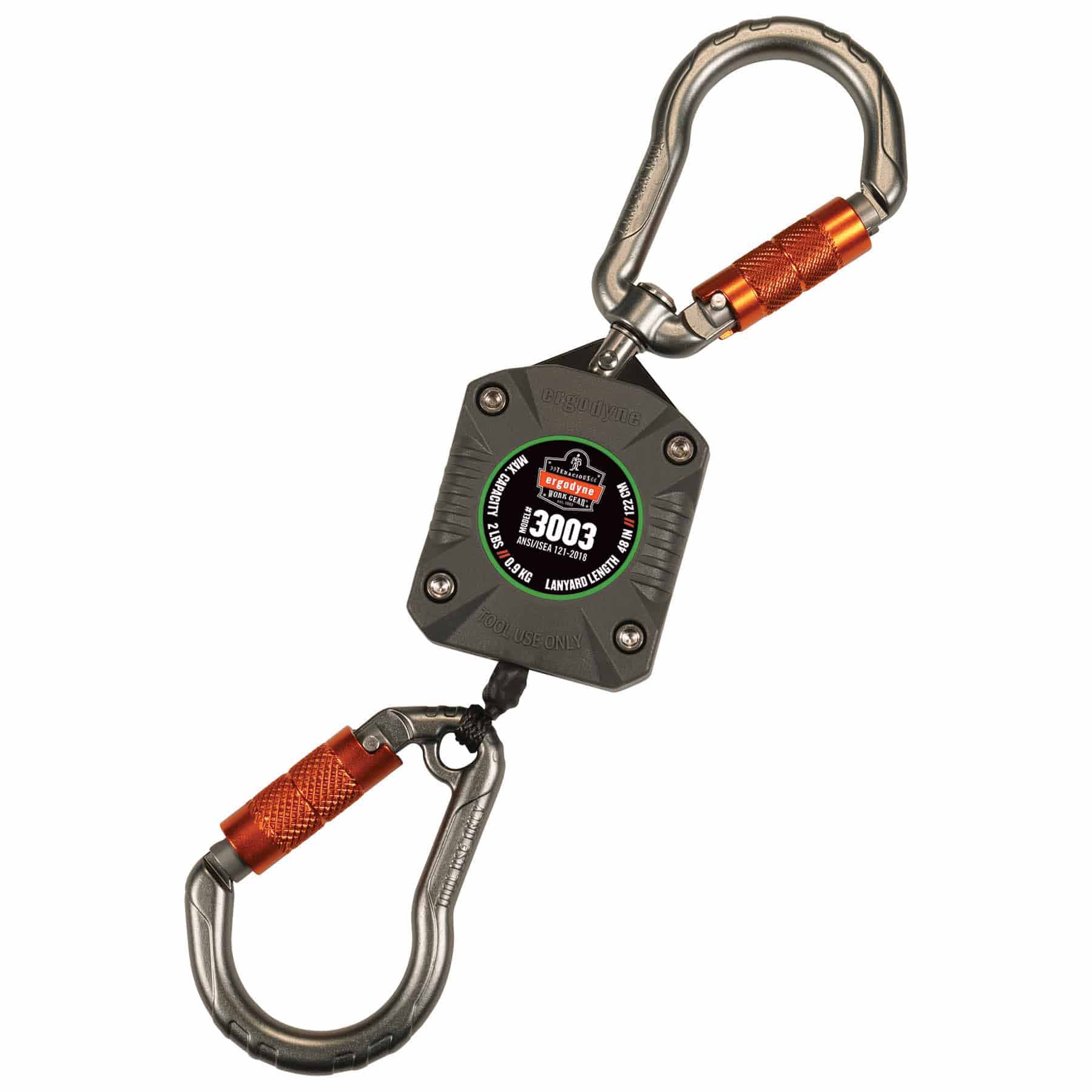 Ergodyne 19303 3003 Standard Gray Retractable Lanyard - Dual Carabiners - 2lbs - Moutools