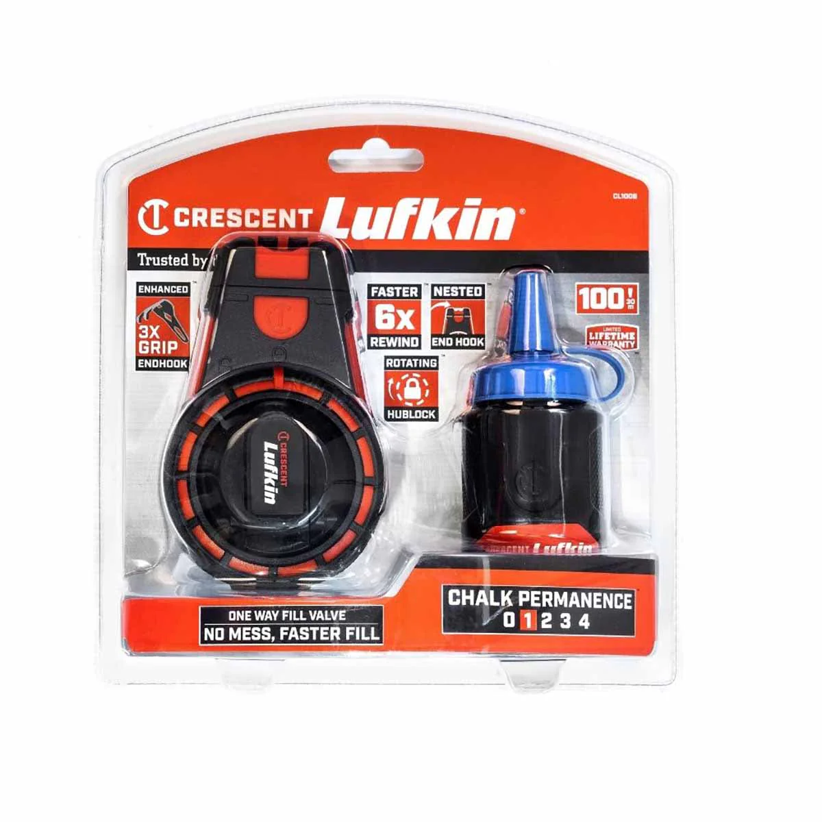 Crescent Lufkin CL100B 100' Contractor Chalk & Reel with Blue Chalk - Moutools