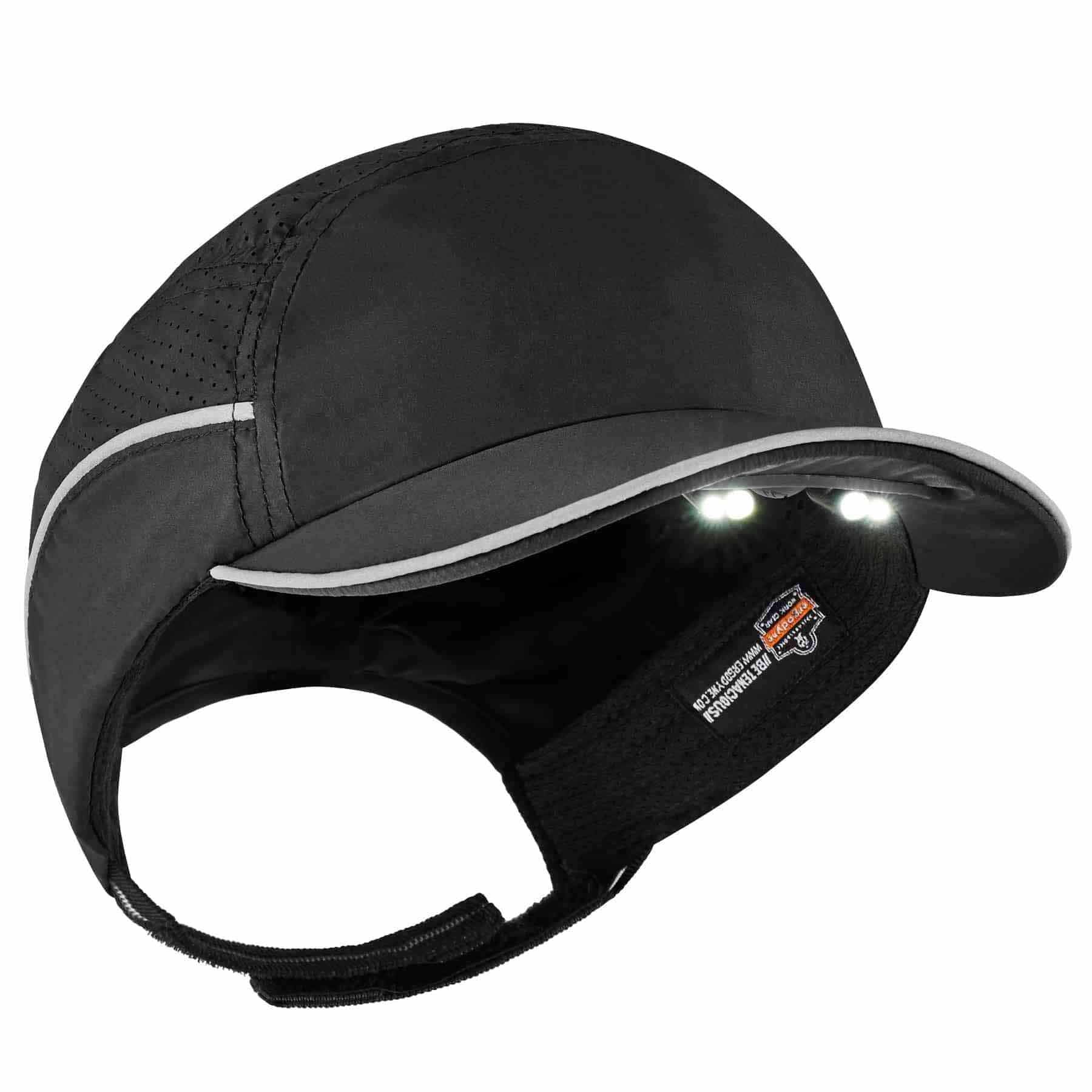 Ergodyne 23368 8965 Short Brim Black Lightweight Bump Cap Hat + LED Lighting - Moutools