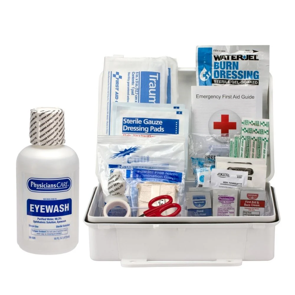 First Aid Only 90813 Eyewash Station, Single 16 oz. Screw Cap Bottle, with ANSI 2015 First Aid Kit - Moutools