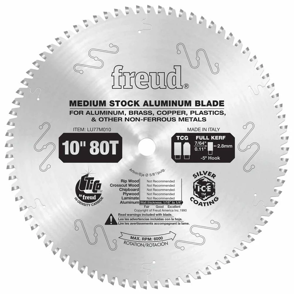 Freud LU77M010 10-Inch 80 Tooth TCG Thin Kerf Non-Ferrous Metal Cutting Saw Blade with 5/8-Inch Arbor - Moutools