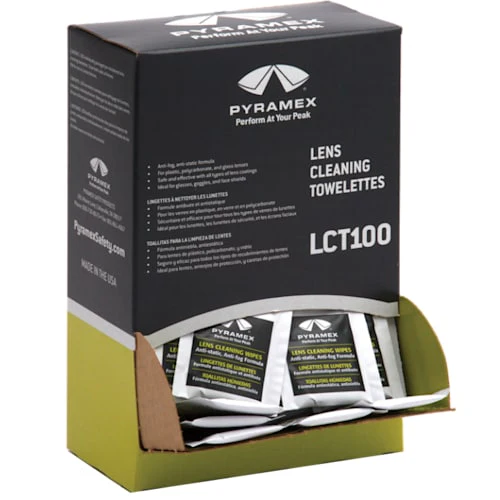Pyramex LCT100 Anti-fog/Anti-static Lens Cleaning Towelettes,  Box of 100 - Moutools