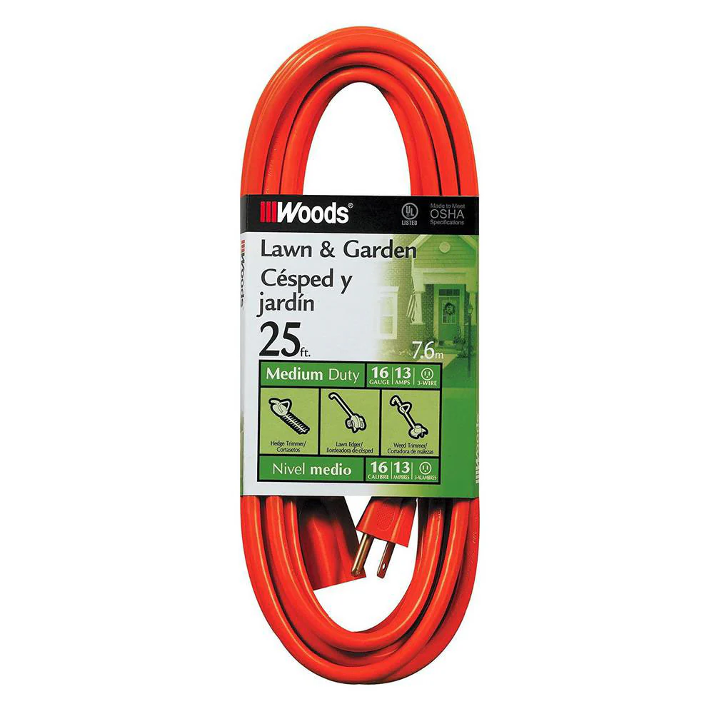Woods 267 16/3 Vinyl Outdoor Heavy Duty Extension Cord, Waterproof Flexible Vinyl Jacket, 3- Pr - Moutools