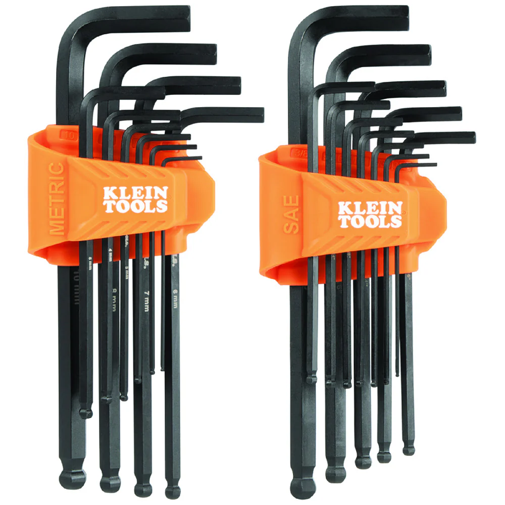 Klein BLS22 Long Ball End Hex Key Set, SAE and Metric, 22-Piece - Moutools
