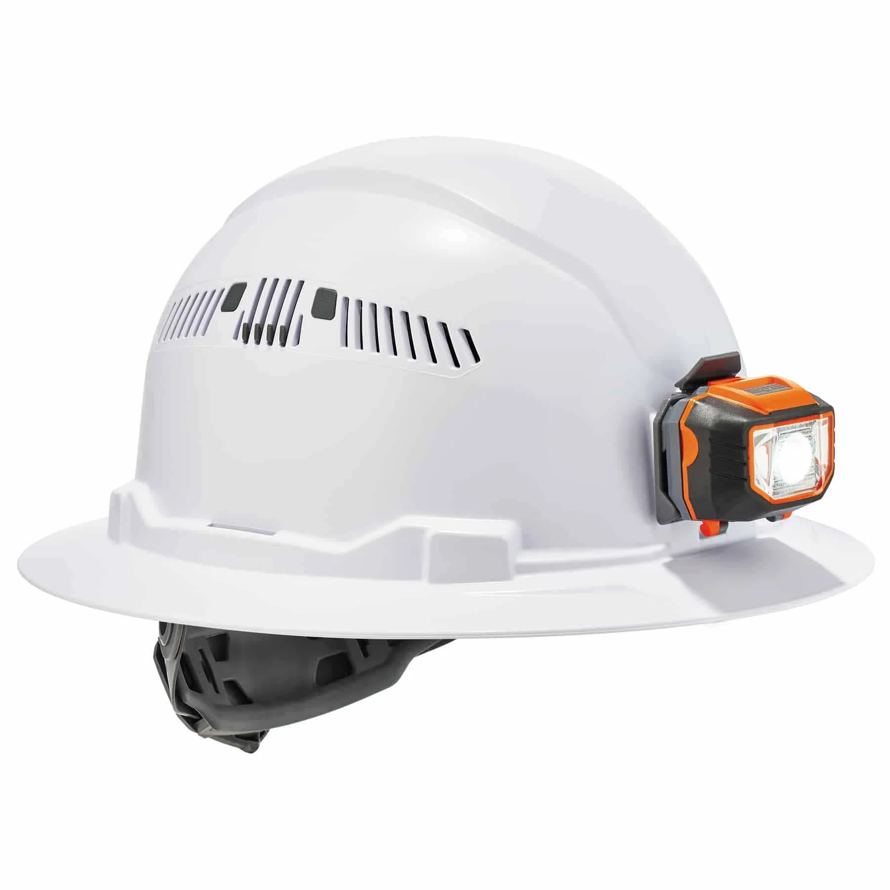 Ergodyne 60156 8973LED  White Class C Hard Hat Full Brim + LED Light - Moutools
