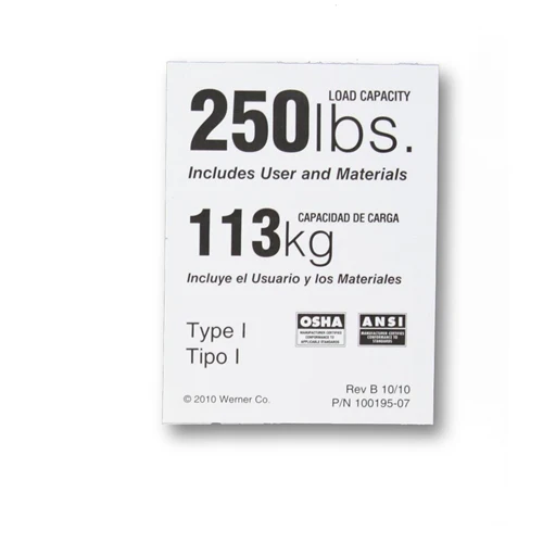 Werner LDR250 250-Duty Rating Label - Moutools