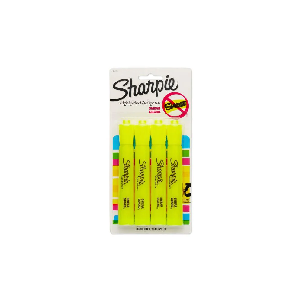 Sharpie 25164PP Tank Highlighters, Chisel Tip 4 Pack, (Yellow) - Moutools