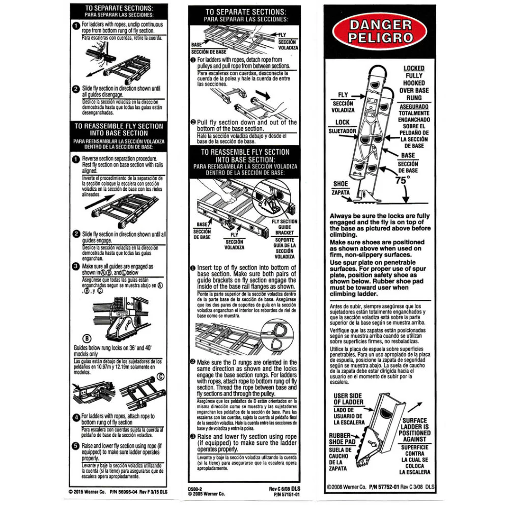 WERNER LAE100 Aluminum Extension Ladder Safety Labels - Moutools
