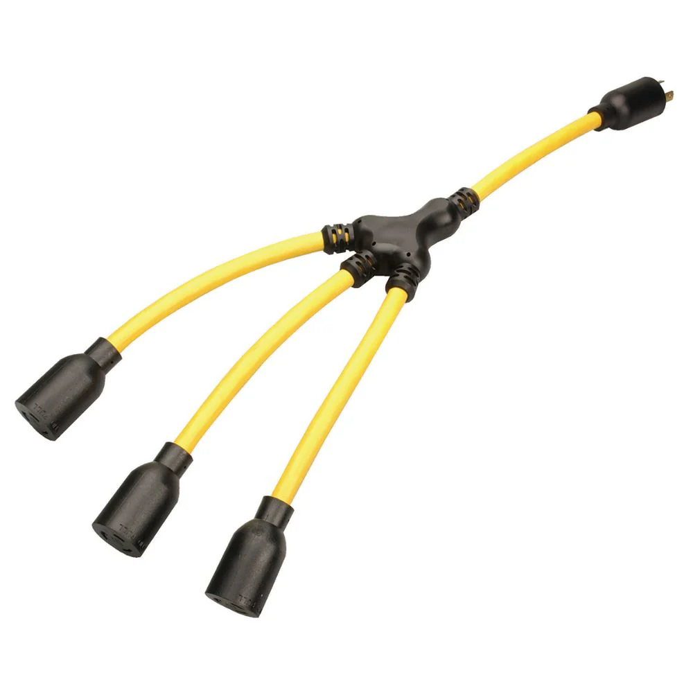 Southwire 90238802 12/3 STW GENERATOR ADAPTER - L5-20 PLUG TO (X3) L5-20 RECEPTACLE - Moutools