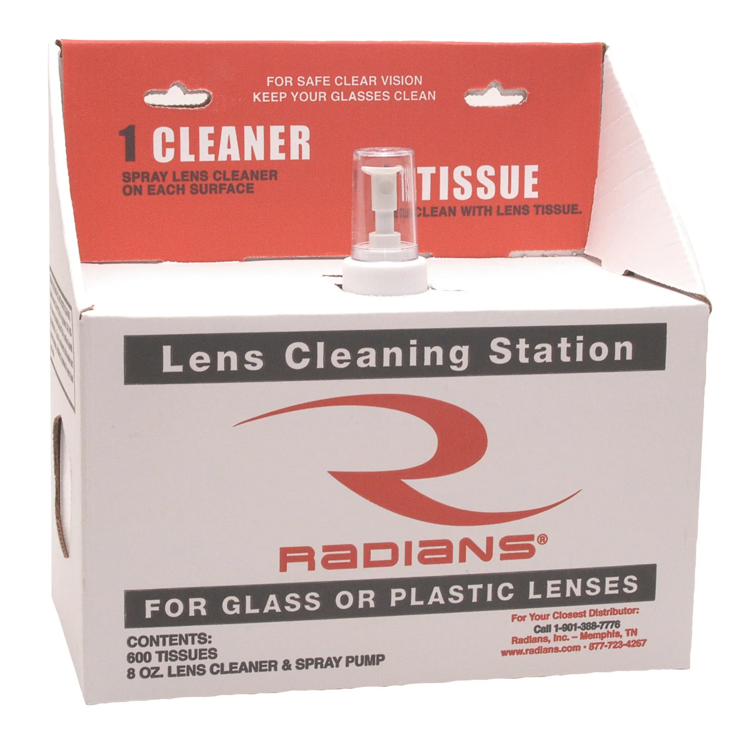 Radians LCS080600 Lens Cleaning Station (8 oz. Solution, 600 Tissues) - Moutools