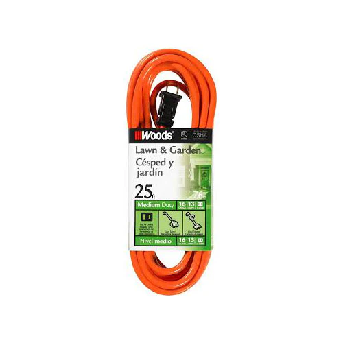 Woods 722 16/2 Vinyl SJTW General Purpose Extension Cord, 25-Foot, Orange - Moutools