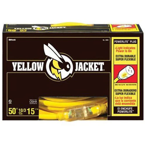 Yellow Jacket 2805 10/3 Heavy-Duty 15-Amp SJTW Contractor Extension Cord with Lighted End, 50-Feet - Moutools
