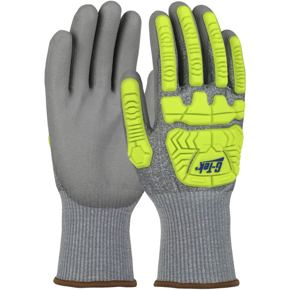 PIP 710HGUBHVG G-Tek Seamless Knit HPPE Blended Glove with Hi-Vis Impact Protection and Polyurethane Coated Palm & Fingers - Moutools
