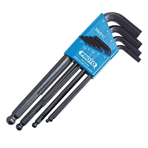 Proto J4996 9-Piece Ball Style Metric Hex Key Set With Plastic Holder - Moutools