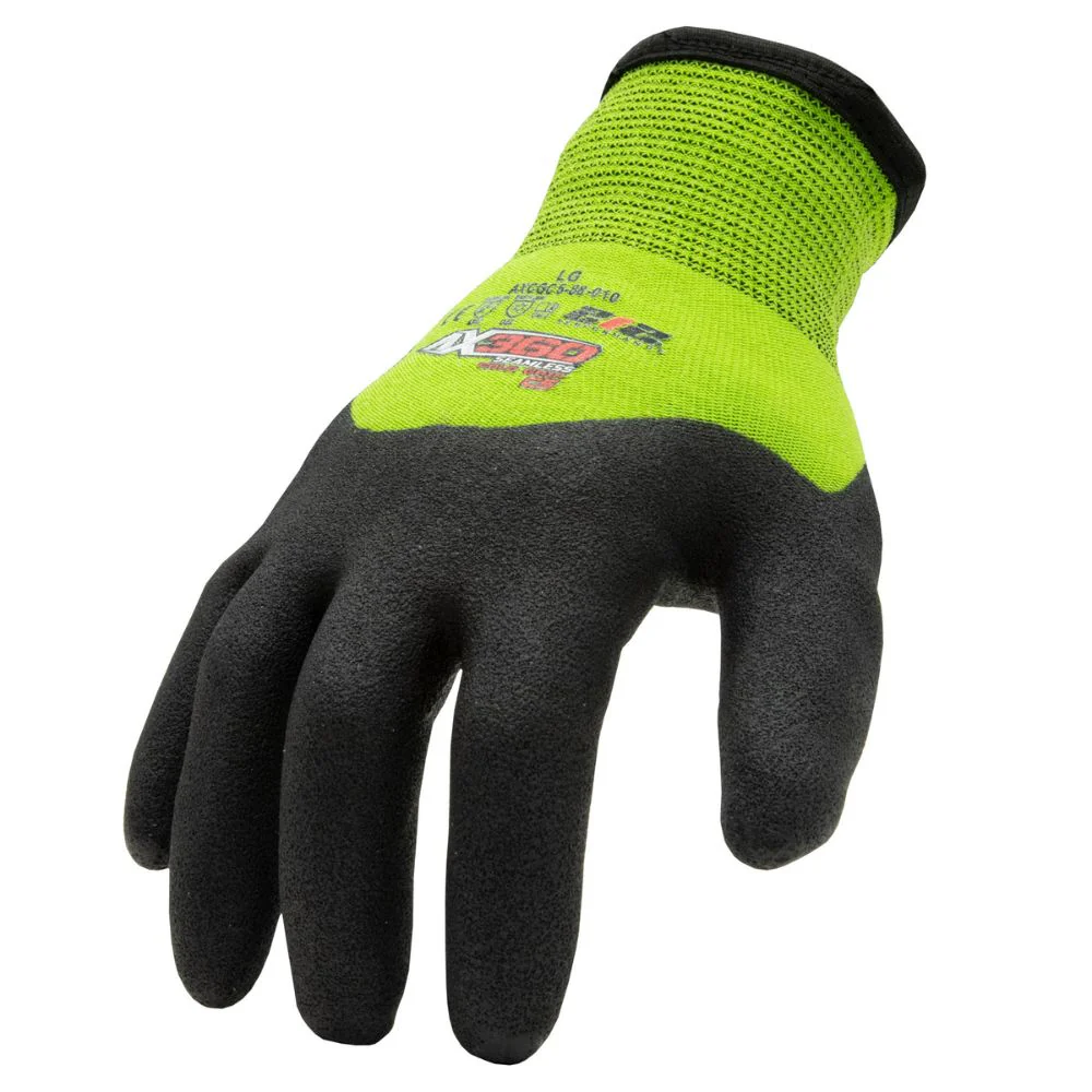 212 Performance AXCGC5-88-010 AX360 Seamless Nitrile-dipped Cut Resistant Cold Weather Hi-Viz Gloves (EN Level 5), Large Green;Black - Moutools