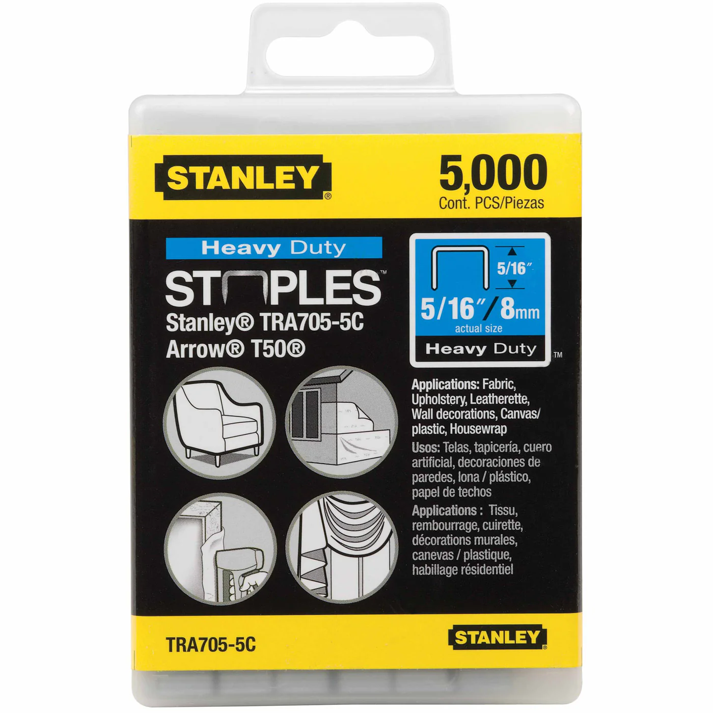 Stanley TRA705-5C Heavy Duty Narrow Crown Staples 5/16