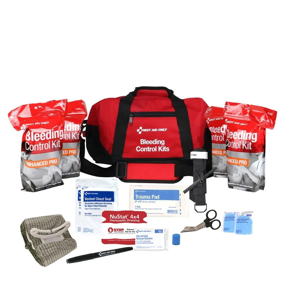 First Aid Only 91346 Bleeding Control Throw Bag, Includes 4 Bleeding Control Kits (91137, Enhanced Pro) - Moutools