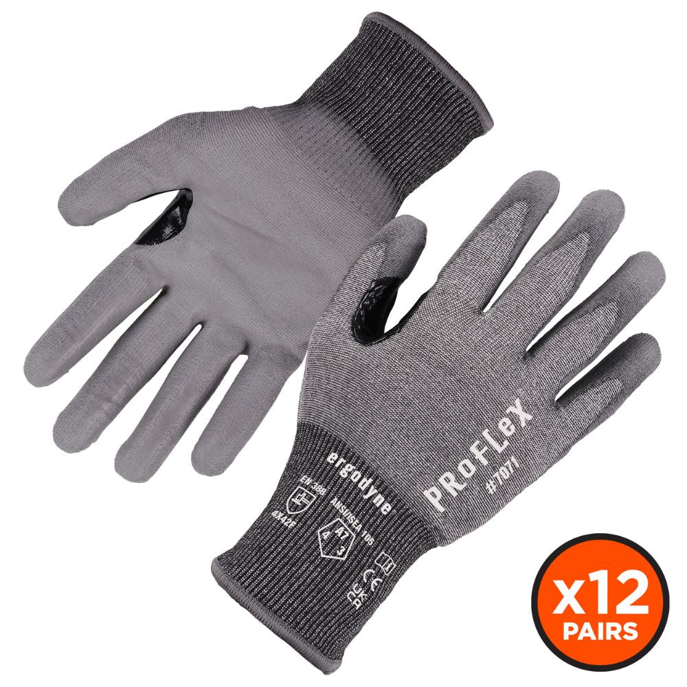 Ergodyne 18066 #7071 12-pair 2XL Gray ANSI A7 PU Coated CR Gloves - Moutools