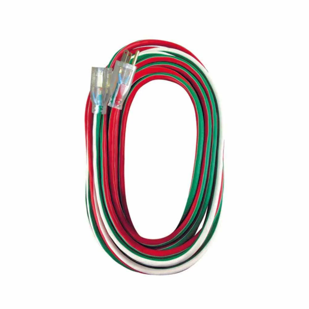 Voltec 05-00158-RWG 50' 12/3 SJTW Red/White/Green Extension Cord with Lighted Connector - Moutools
