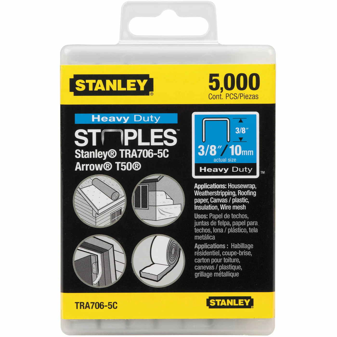 Stanley TRA706-5C Heavy Duty Narrow Crown Staples 3/8
