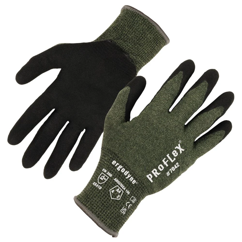 Ergodyne 10342 #7042 1-pair S Green ANSI A4 Nitrile Coated CR Gloves - Moutools