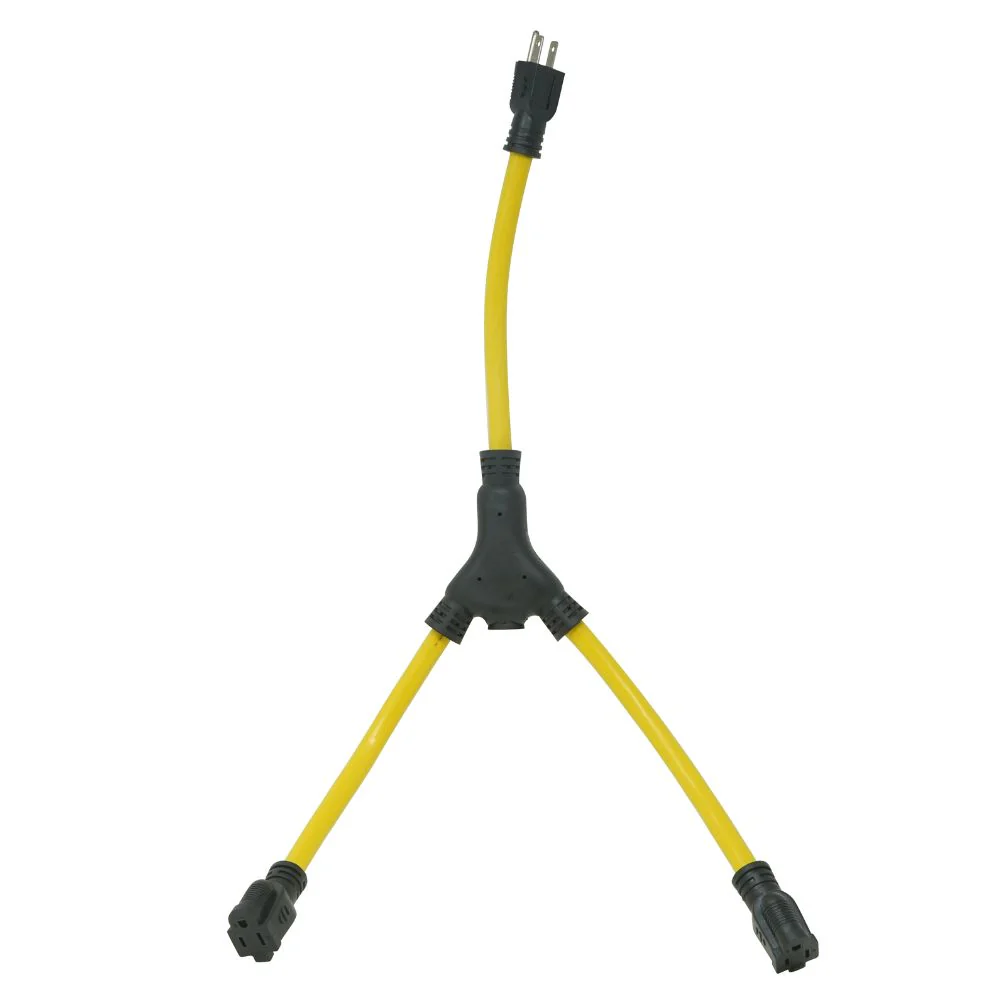 Southwire 90188802 12/3 STW Yellow Extension Cord with (x2) 5-15 Receptacles (Y-Configuration) - Moutools