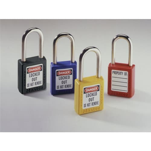 IDEAL 44-912 Safety Lockout Padlock, Blue, 1-1/2 in. Shackle Clearance, 1/4 in. Shackle (Card of 1) - Moutools