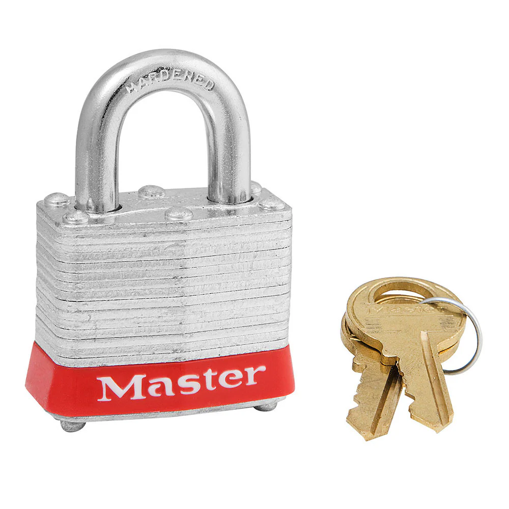 MasterLock 3RED Red Laminated Steel Safety Padlock, 40mm Wide - Moutools