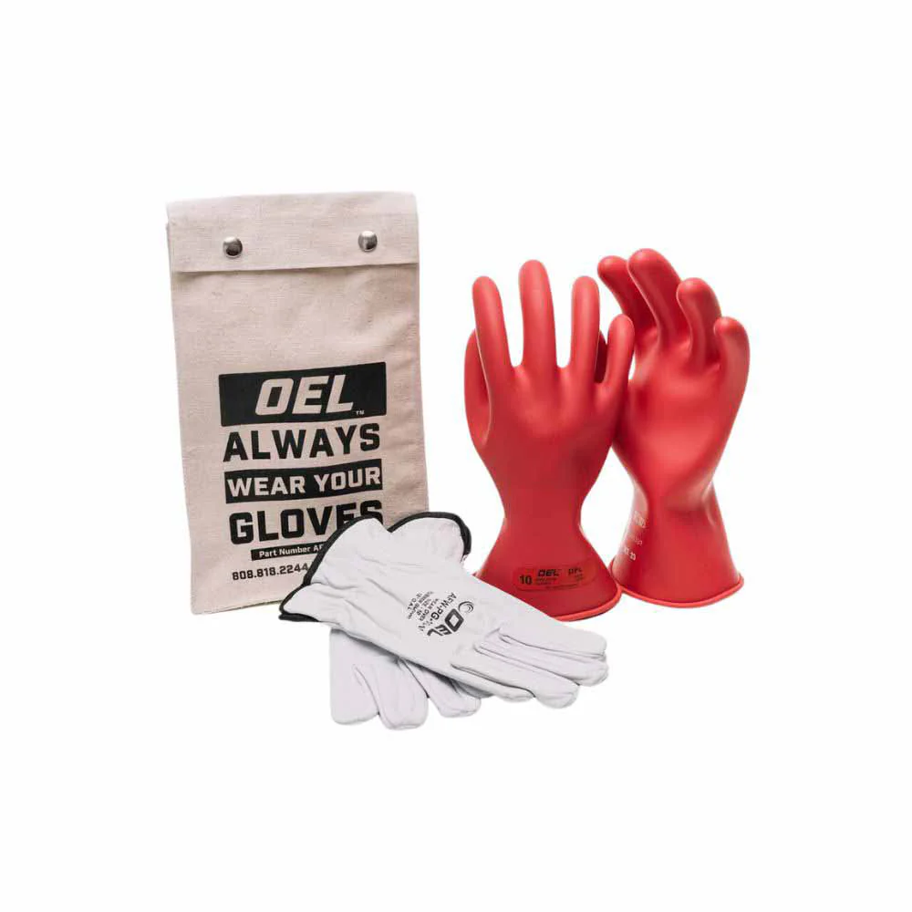 OEL IRG011R8K Class 0 Red Rubber Insulating Glove Kit - Size 8 - Moutools