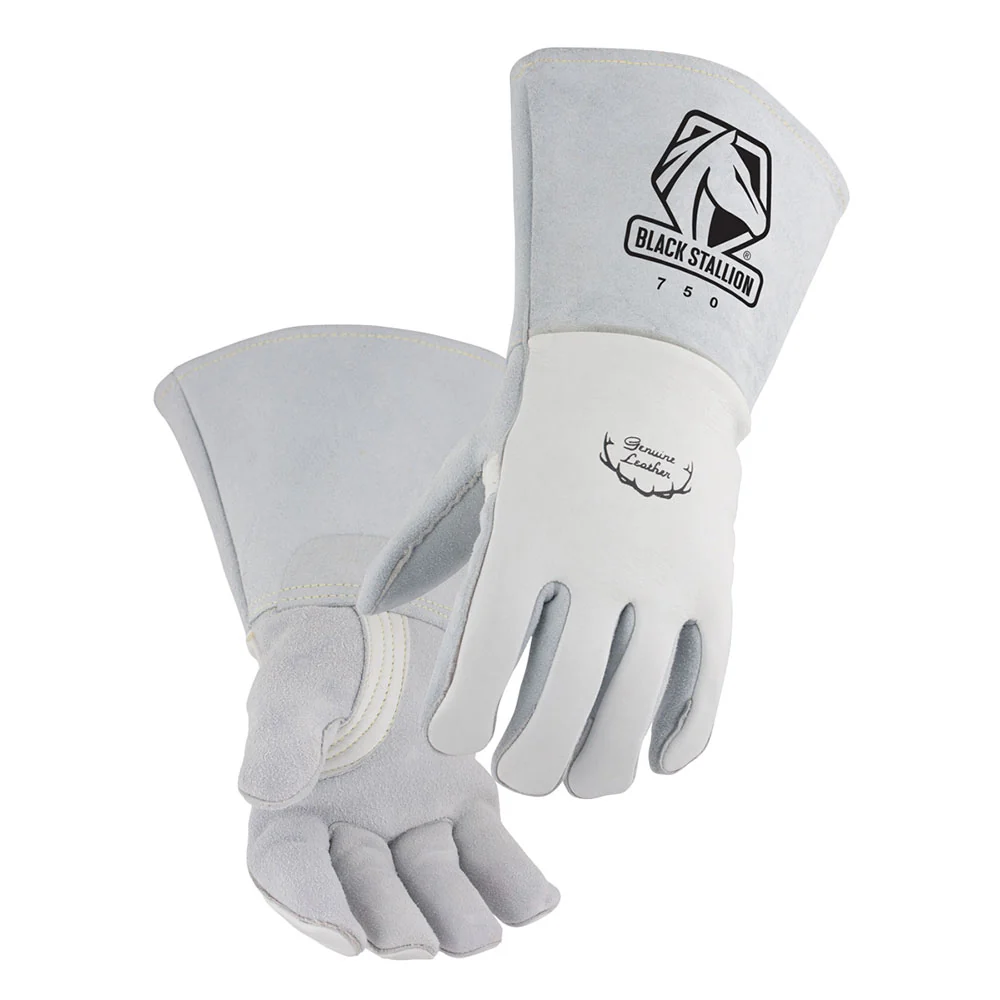 Black Stallion 750L Pearl White Elkskin Stick Welding Gloves with Nomex Lined Back, Large - Moutools