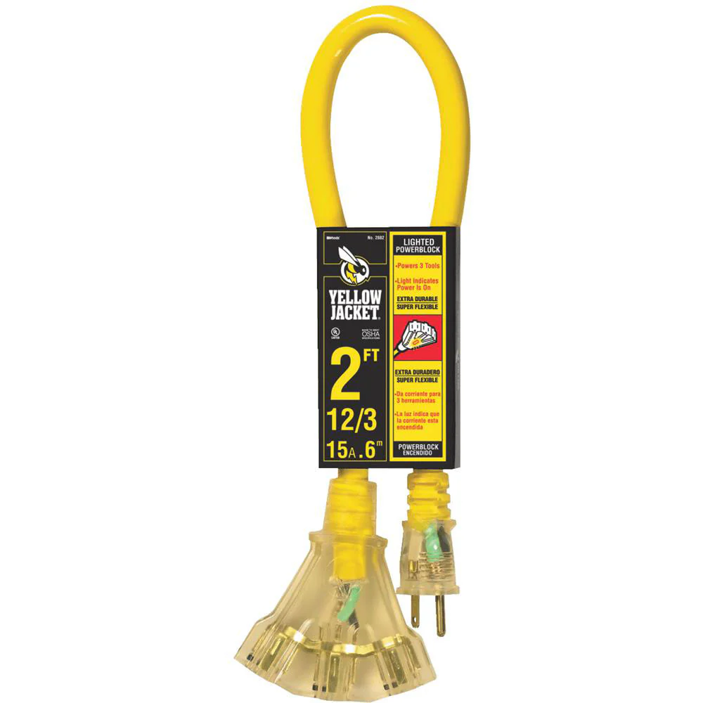 Yellow Jacket 2882 12/3 Heavy Duty 15-Amp, 125 Volts 1875 Watts, Premium SJTW Contractor Grade - Moutools
