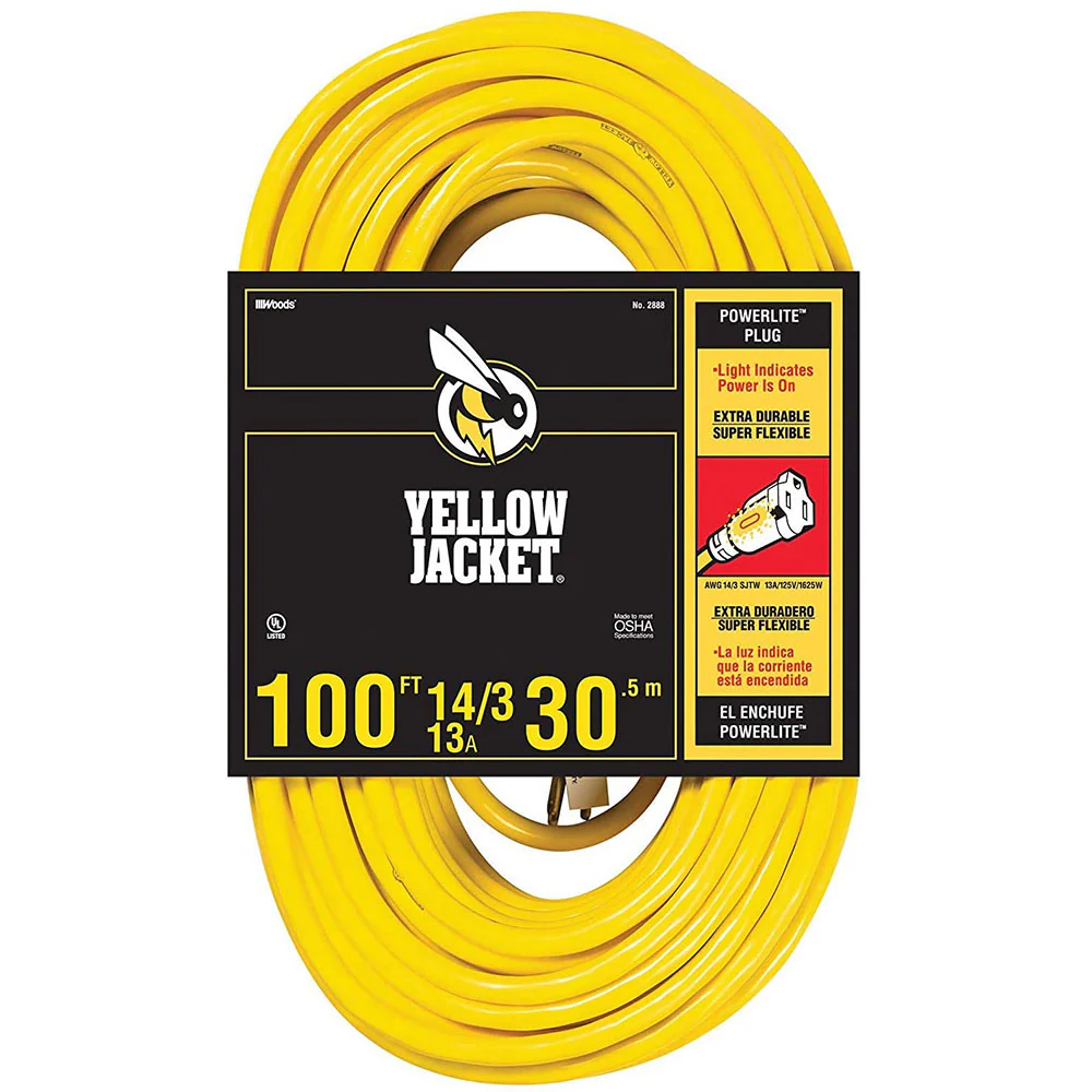 Yellow Jacket 283431 2888 Contractor Extension Cord with Lighted Ends, 100 Foot - Moutools