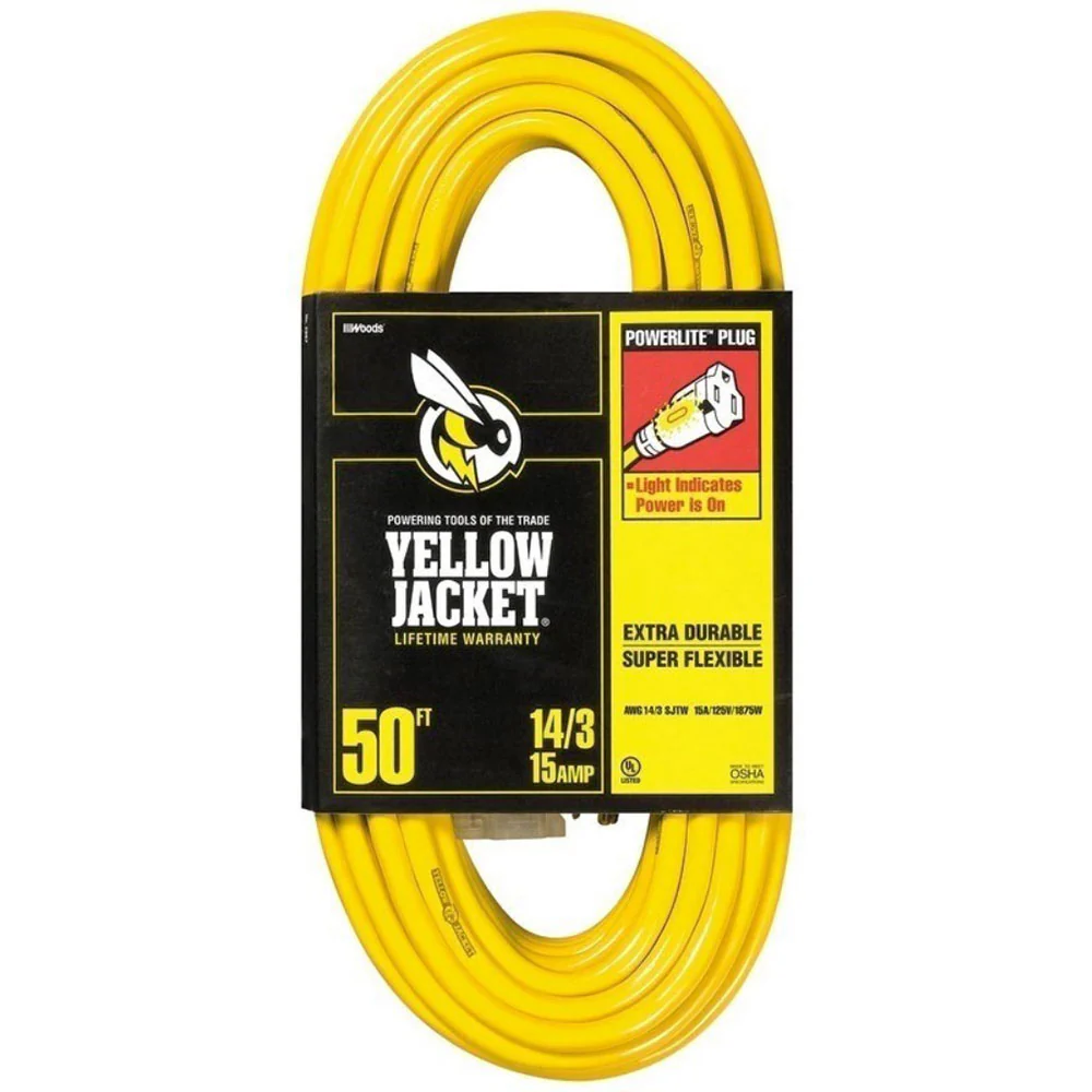Yellow Jacket 2887 UL Listed 14/3 13 Amp Premium SJTW 50' (15.25M) Extension Cord with Grounded - Moutools