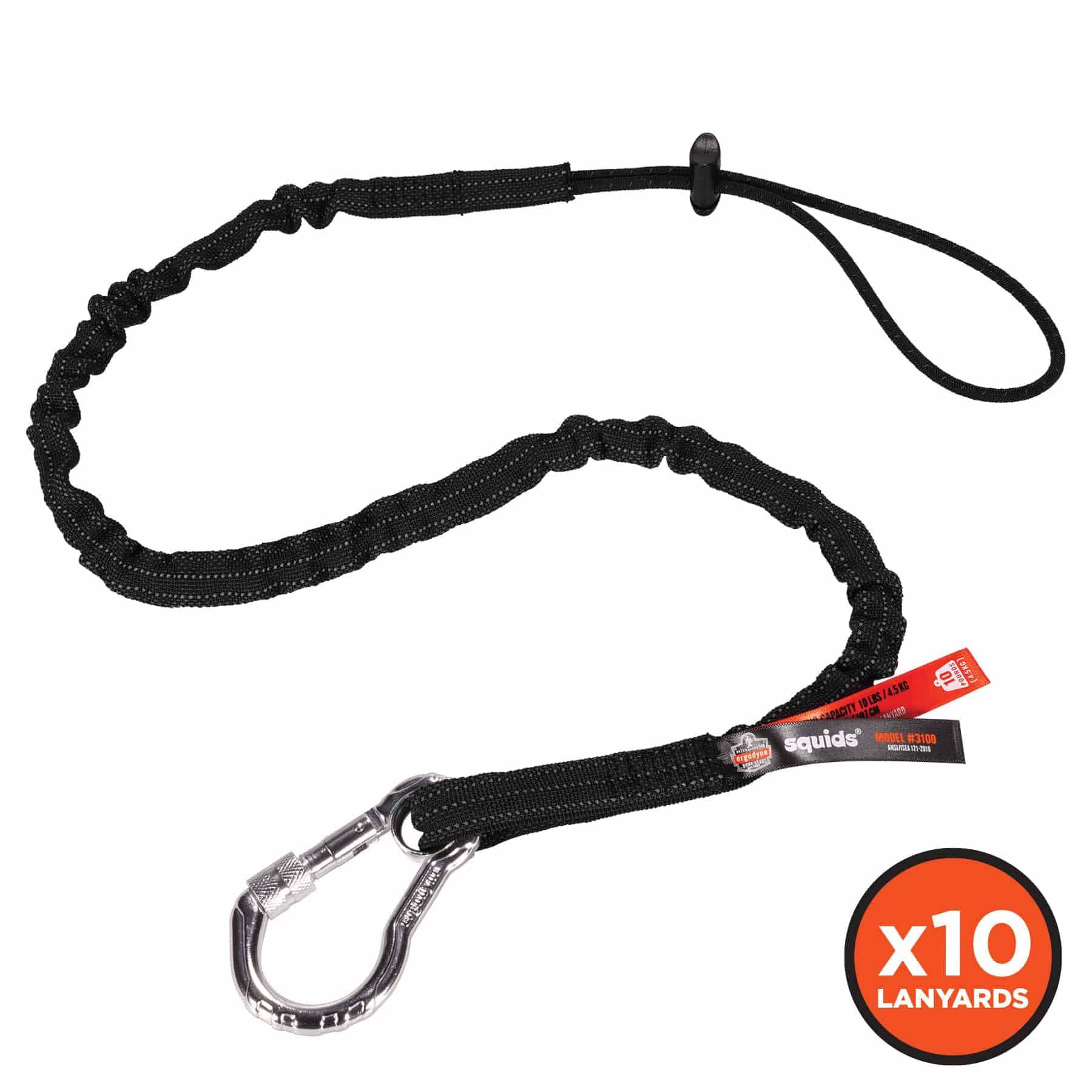 Ergodyne 19202 3100-BULK Standard Black Lanyard - Carabiner + Loop - 10lbs 10-Pack - Moutools