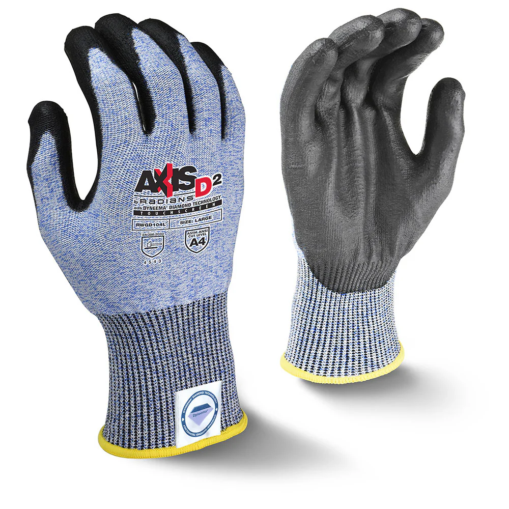 Radians RWGD104L AXIS D2 Dyneema Cut Protection Level A4 Touchscreen Glove, Large - Moutools