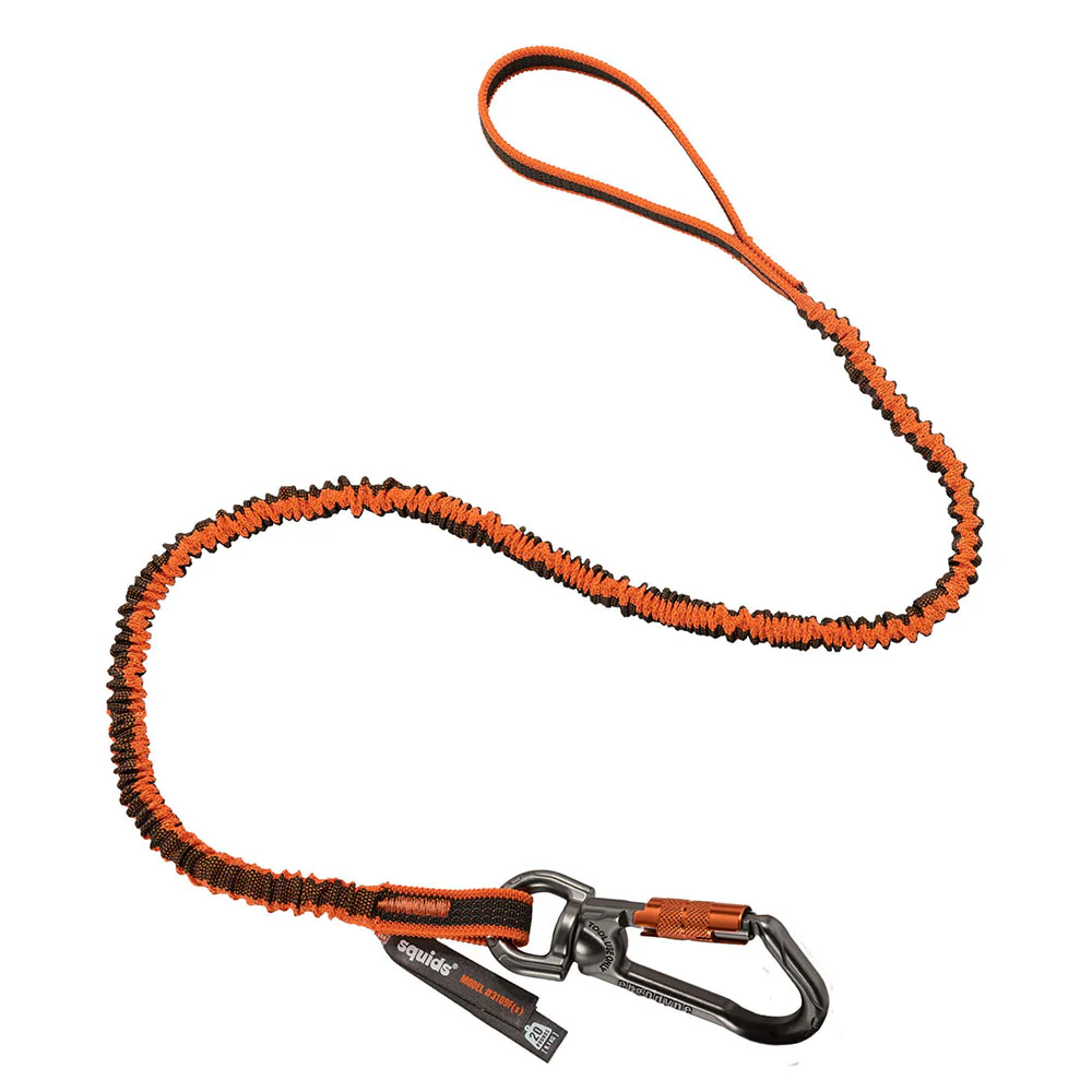Ergodyne 19809 Squids 3109F(x) Double-Locking Single Carabiner Tool Lanyard, Swivel 25lbs, Orange - Moutools